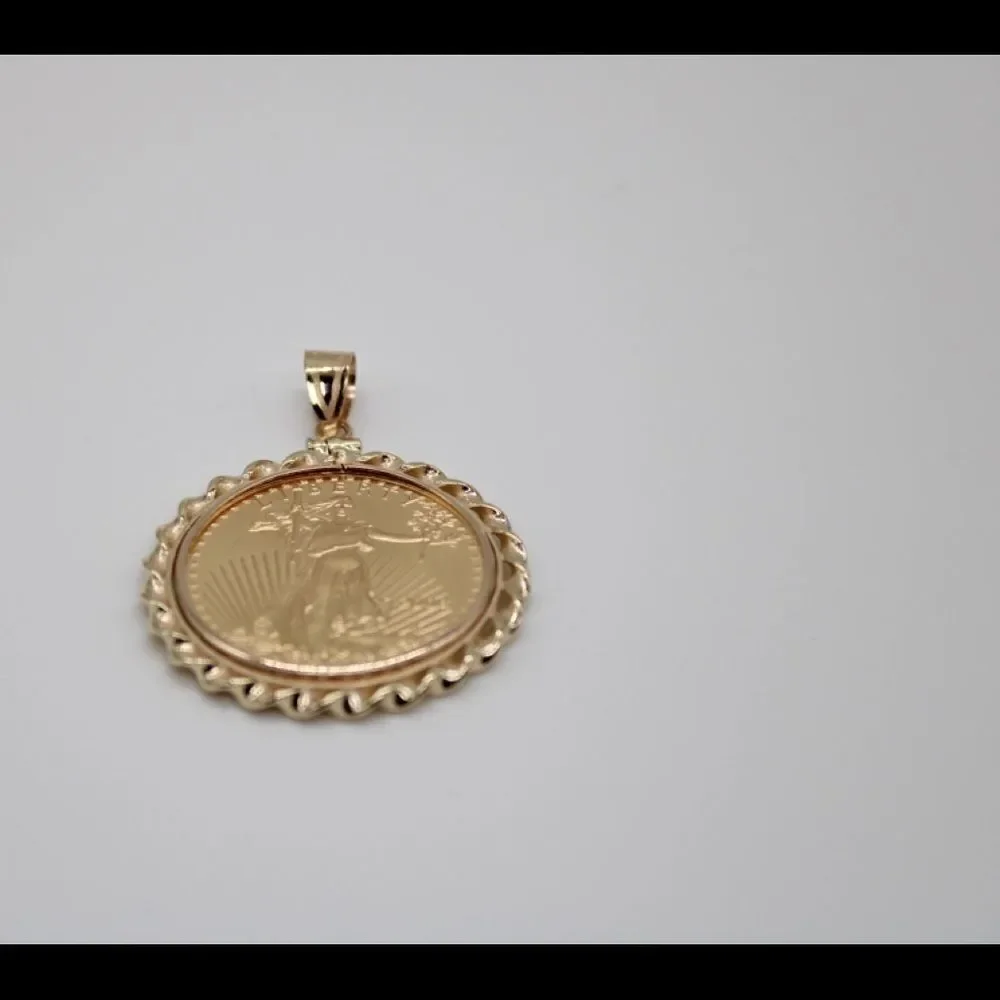 14k Twisted Wire Polished Screw Top Bezel With 1/2 ounce American Eagle Coin